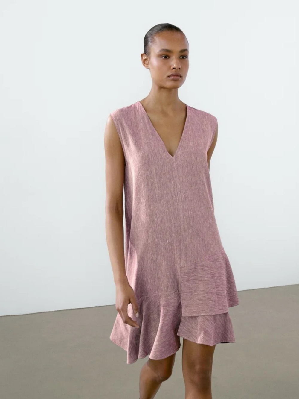 Massimo Dutti NWT short 100% linen ruffle dress 6633/530
